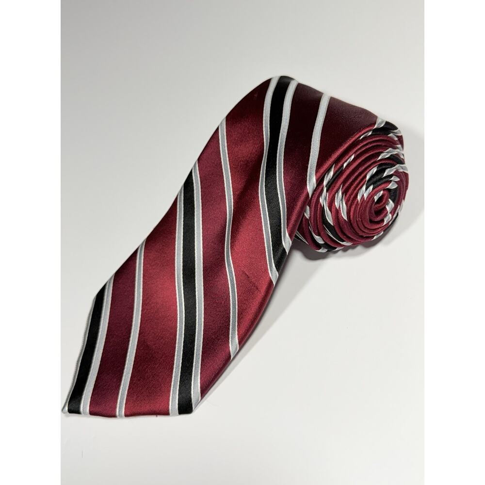 JONES NEW YORK 100% Silk Tie Black Red Striped Mens Classic Necktie Size 60x3.75